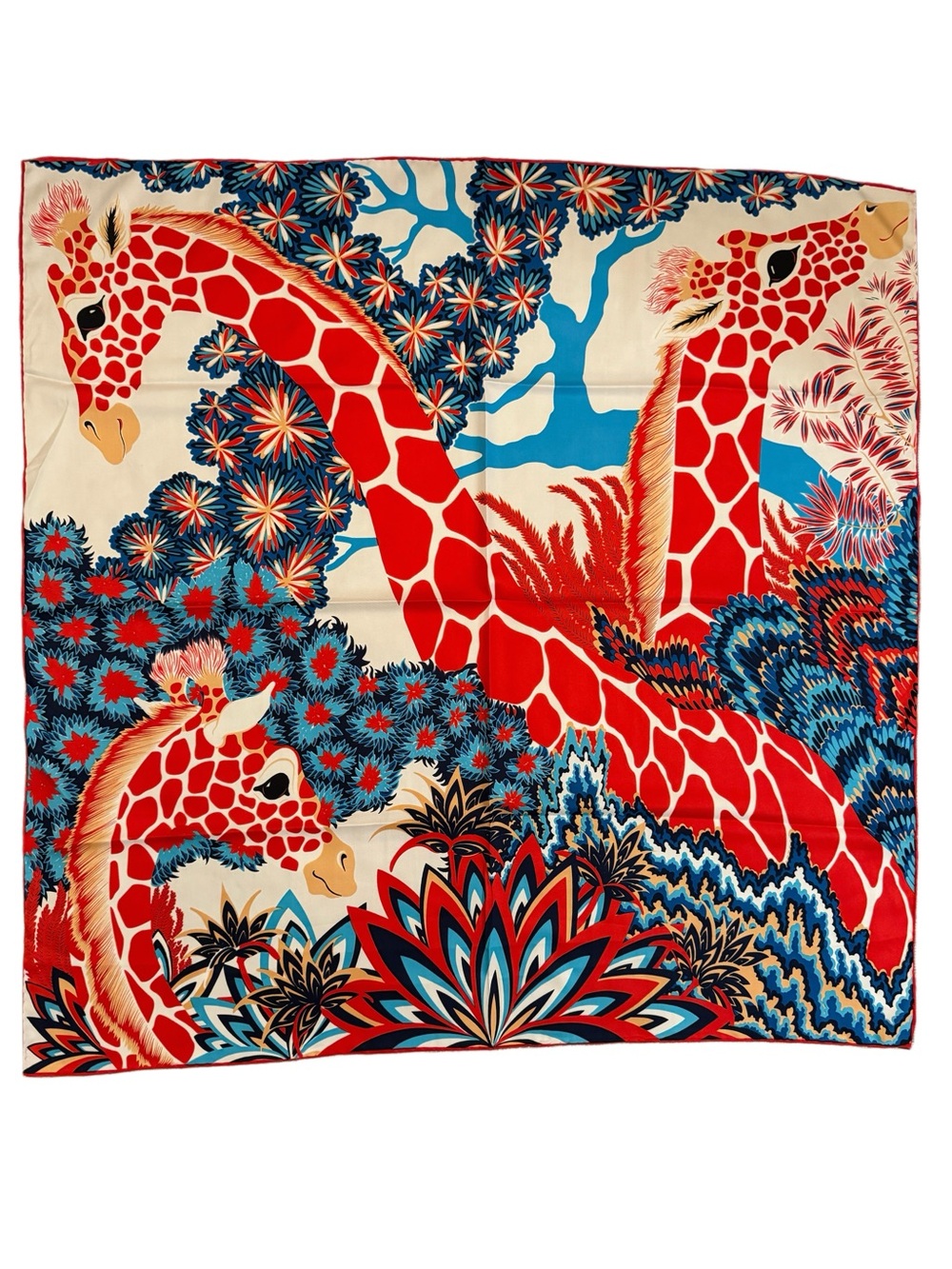 Designer-Inspired Three Saints Giraffe Print Silk Scarf